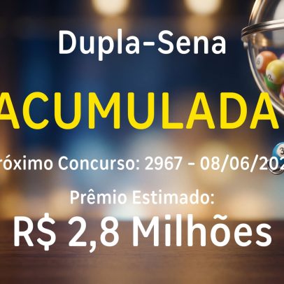 Dupla-Sena: prêmio acumulado de R$ 2,8 milhões é sorteado nesta segunda