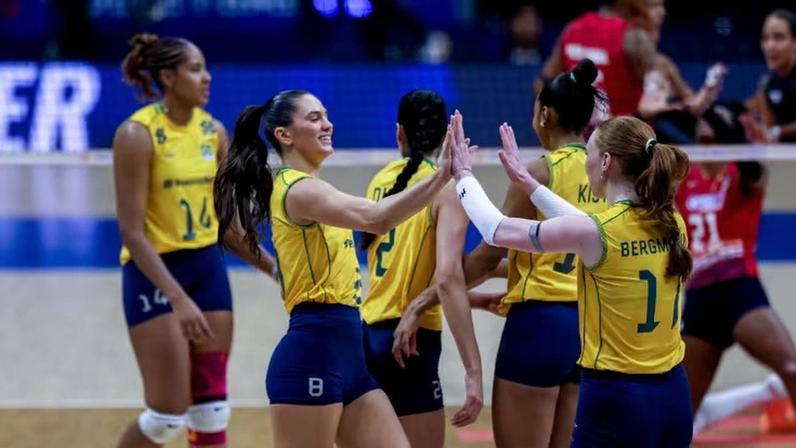 Brasil celebra ponto conquistado diante da República Dominicana na VNL 2026
