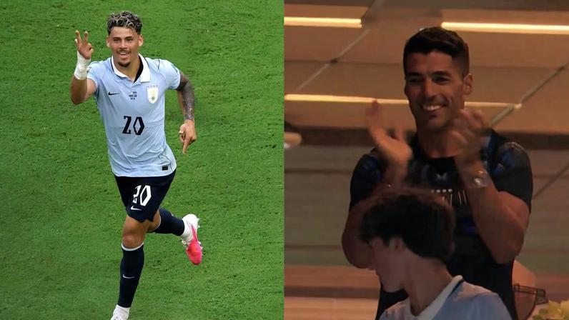 Luis Suárez assiste a jogo do Uruguai com camisa de jogador do Flamengo