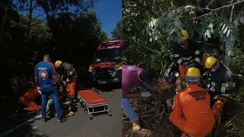 Motorista encontrado com vida após acidente em ribanceira