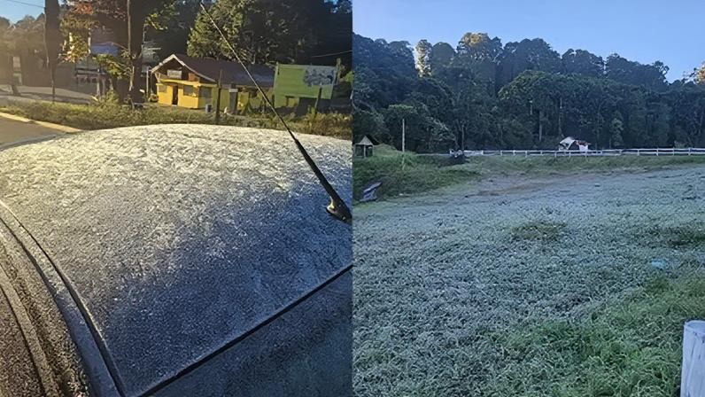 A parte superior de um carro também chegou a ficar coberta pela formação do gelo