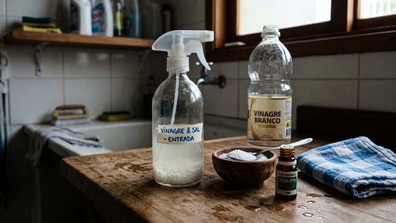 Mistura de vinagre e sal facilita a higiene da entrada da casa
