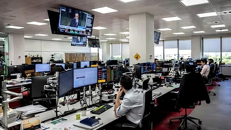 Sala de contratación de una entidad financiera.
