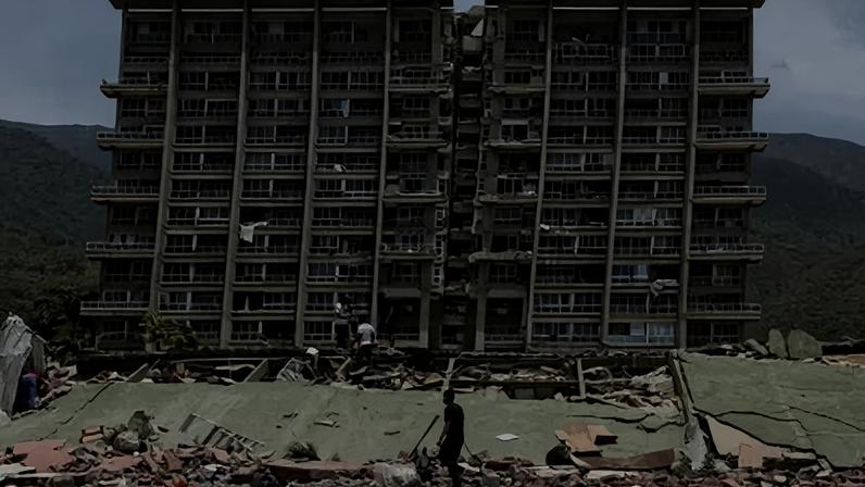 Escombros de prédio que desabou em La Guaira após terremotos na Venezuela