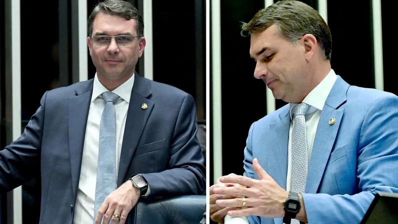 No pulso do senador e pré-candidato à presidência Flávio Bolsonaro, o relógio da Apple (que pode custar a partir de R$ 10,5 mil) deu lugar a um modelo mais barato. (Foto: Montagem da Gazeta do Povo sobre fotos de Geraldo Magela e Carlos Moura / Agência Senado)