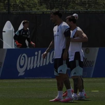 Messi e elenco argentino em treino com clima leve