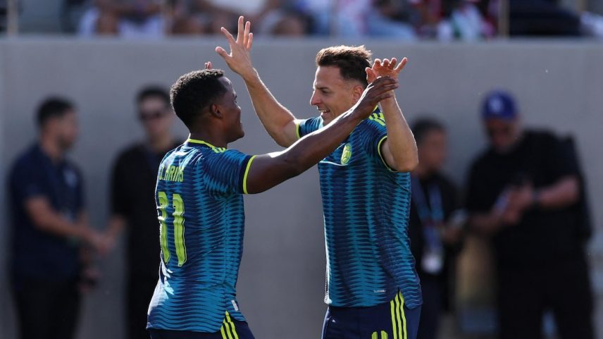 Arias marca dois gols, e Colômbia vence Jordânia em último teste antes da Copa do Mundo. Foto: Mike Nowak/AFP
