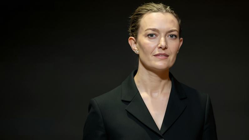 Marta Ortega, presidenta de Inditex, en una foto de la junta de accionistas del grupo en 2023.