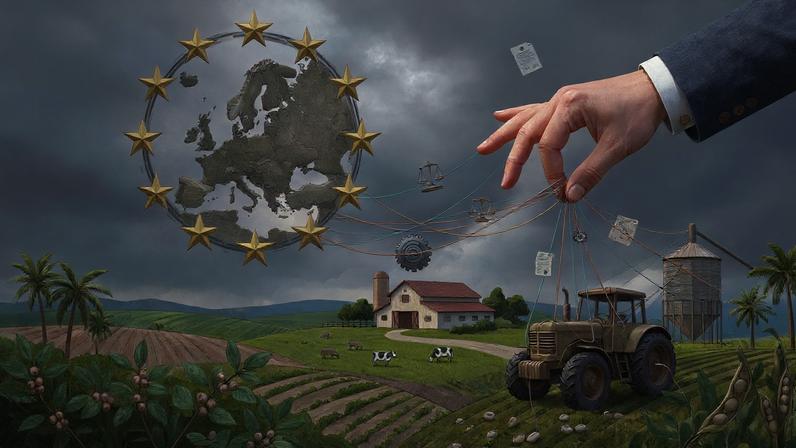 A União Europeia exporta regulação para ampliar seu poder e favorecer os próprios produtores. (Foto: Imagem criada por Gemini IA/Gazeta do Povo)