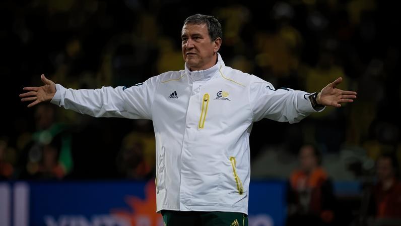 BLOEMFONTEIN, SOUTH AFRICA - JUNE 22: Carlos Alberto Parreira head coach of South Africa reacts during the 2010 FIFA World Cup South Africa Group A match between France and South Africa at the Free State Stadium on June 22, 2010 in Mangaung/Bloemfontein, South Africa. (Photo by Shaun Botterill - FIFA/FIFA via Getty Images)