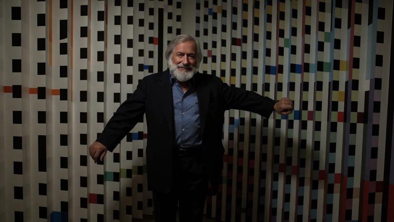 Agam Yaacov with one of his works at the Centre Pompdou in Paris in 2003