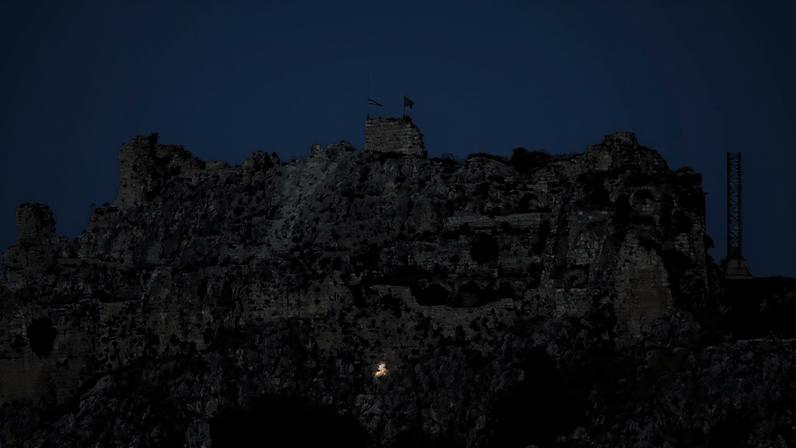 An Israeli flag flies over the medieval Beaufort Castle, known locally as Qalaat al-Shaqif or Shaqif Arnoun, as seen from the Marjayoun area of southern Lebanon on May 31, 2026.