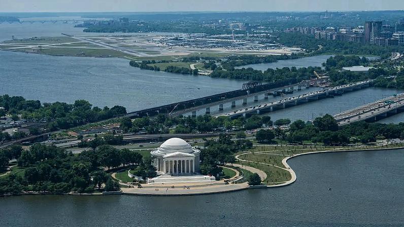 The Jefferson Memorial is seen on the National Mall along the Potomac River in Washington, DC.