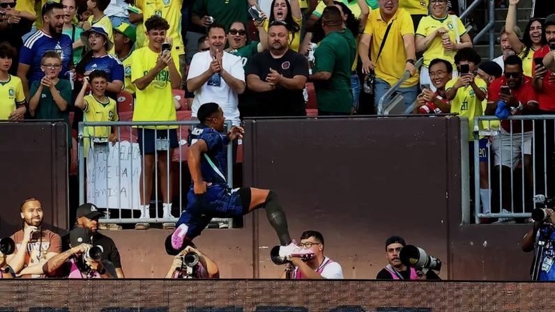 Endrick marca o gol decisivo da vitória contra o Egito, no último teste da Seleção (Kirk Irwin/Getty Images)