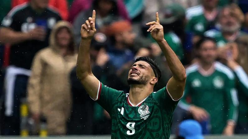 Raul Jimenez weeps as he celebrates his goal for Mexico against South Africa