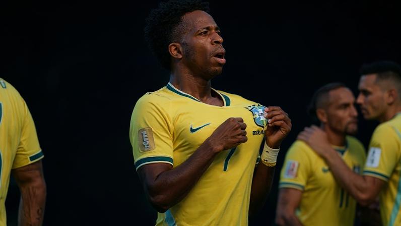 Vinicius Junior celebra gol da Seleção Brasileira contra Marrocos
