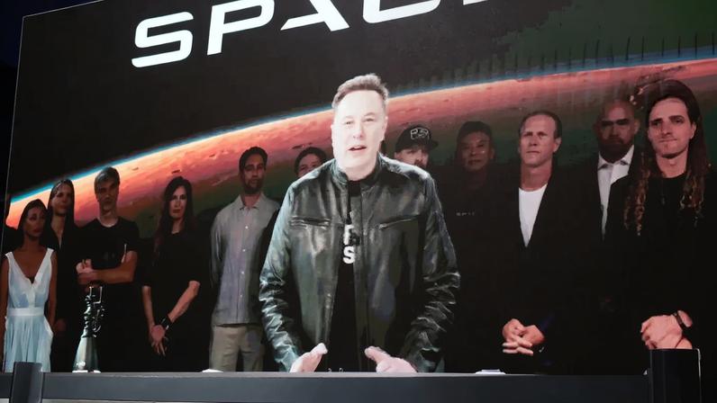 SpaceX founder and CEO Elon Musk speaks via video at the Nasdaq Marketsite in Times Square on June 12, 2026.