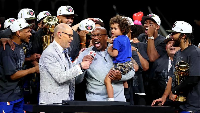 Mike Brown celebrates the Knicks winning the NBA title.