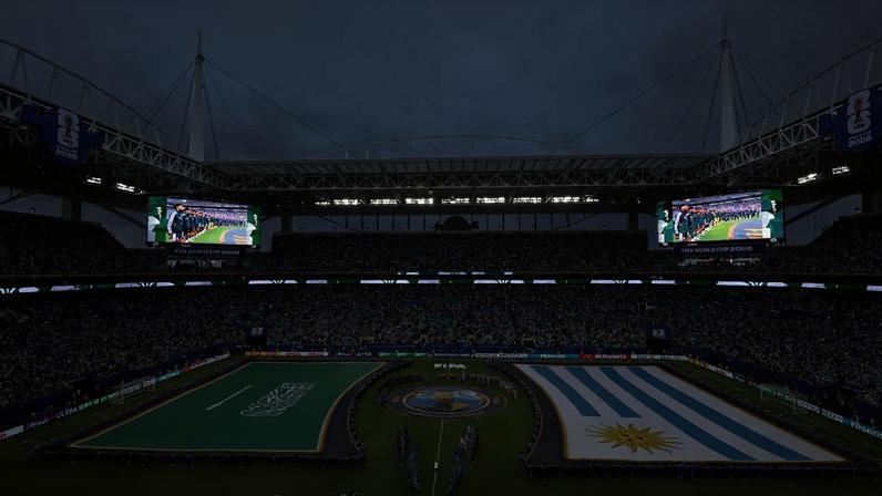 Bandeiras de Arábia Saudita e Uruguai no jogo da Copa do Mundo (Molly Darlington/Getty Images)