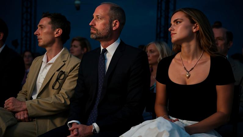 Emma Watson em evento com Benedict Cumberbatch e o Príncipe William em evento em Londres: charme parisiense