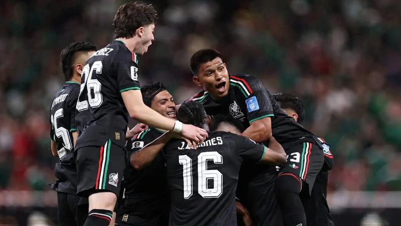 Mexico celebrate their goal against South Korea