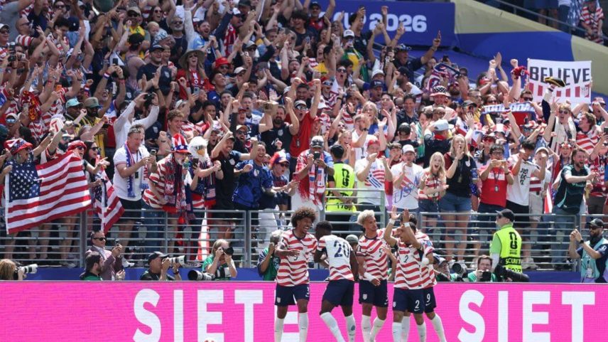USMNT players celebrate a World Cup goal vs. Australia