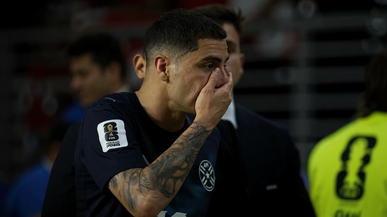 Miguel Almiron was sent off after covering his mouth during a confrontation