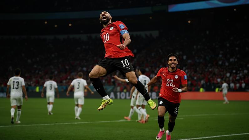 Mohamed Salah celebrates his goal for Egypt vs. New Zealand
