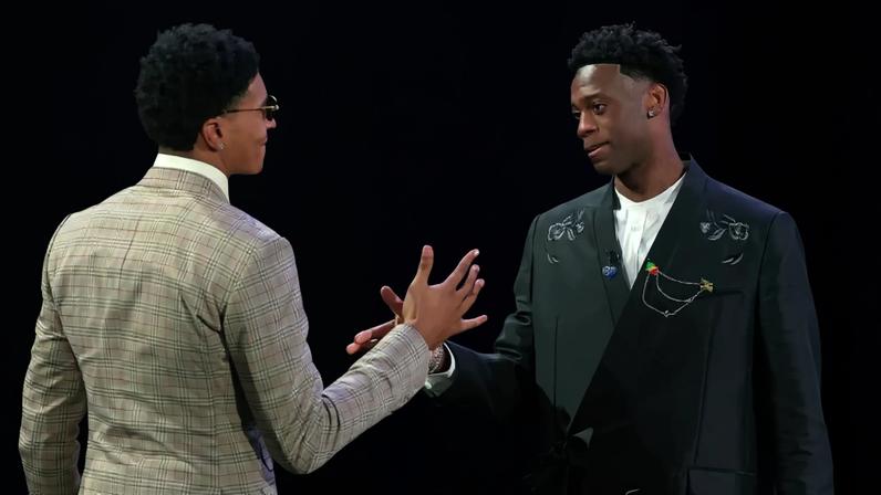AJ Dybantsa, right, was the top pick in this year's NBA Draft. He's headed to the Wizards.