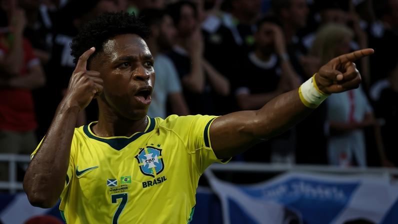 Vinicius Junior celebrates after scoring another World Cup goal
