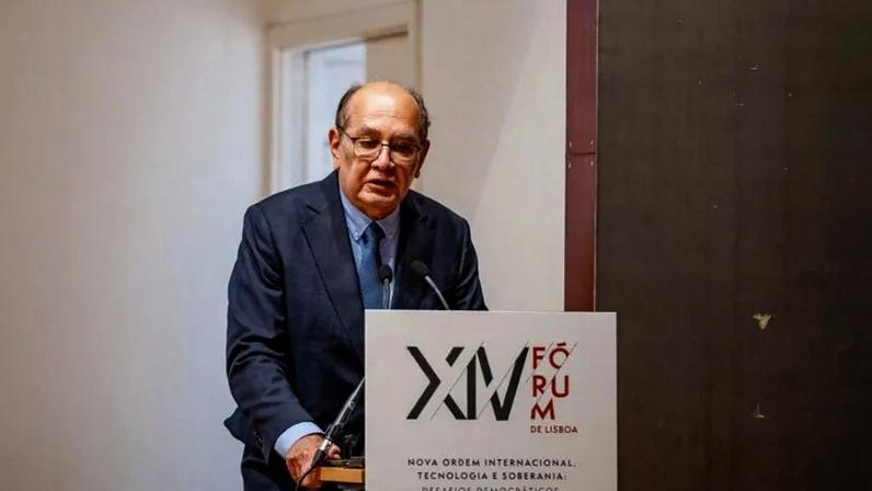 O ministro Gilmar Mendes, do Supremo Tribunal Federal, discursa no encerramento do 14º Fórum de Lisboa, na 4ª feira (3.jun.2026)