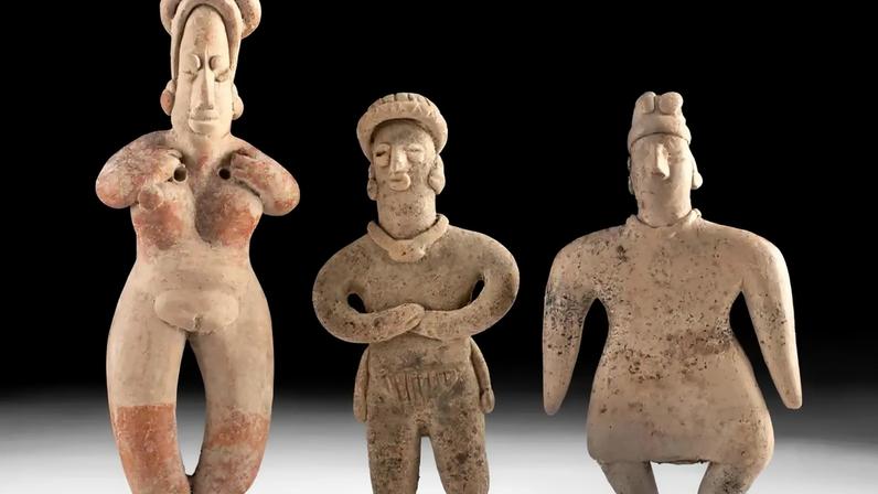 Threee hand-modeled earthenware figures from the shaft-tomb cultures of West Mexico in the “Fine/Visual Art, Ancient, Ethnographic Art” auction in Colorado
