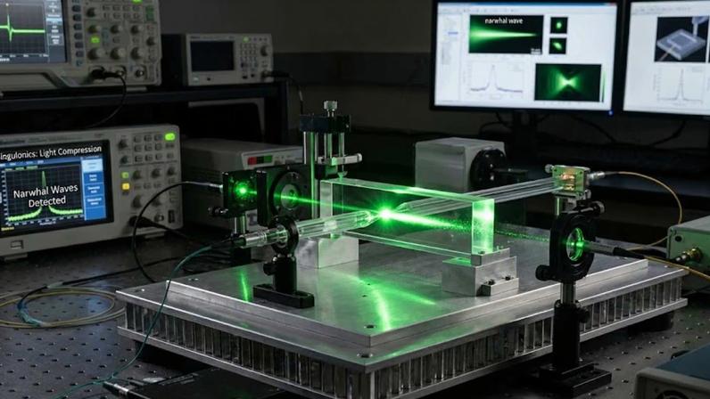 Ondas “narval” podem revolucionar chips ópticos e microscópios com luz ultraconcentrada. (Imagem: Fala Ciência via Gemini)