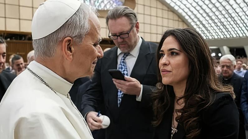 Maria Montserrat Alvarado com o Papa Leão XIV