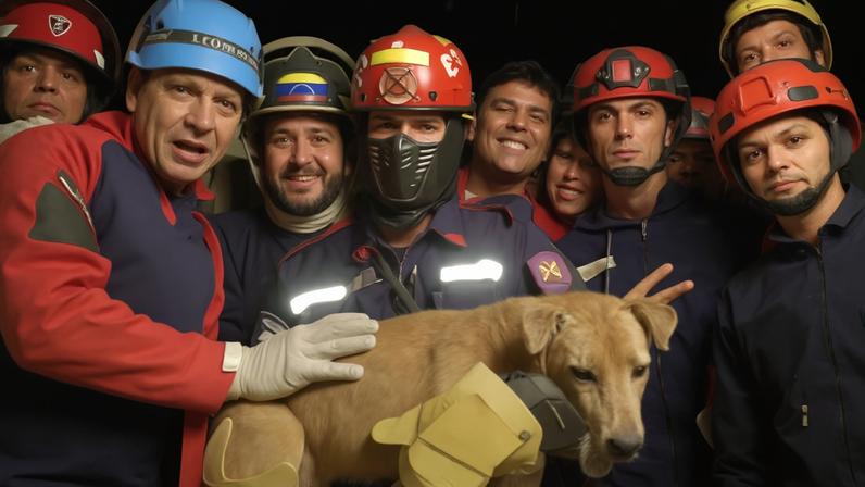 Cachorro que ficou soterrado após dois fortes terremotos abalarem a Venezuela é resgatado por bombeiros.