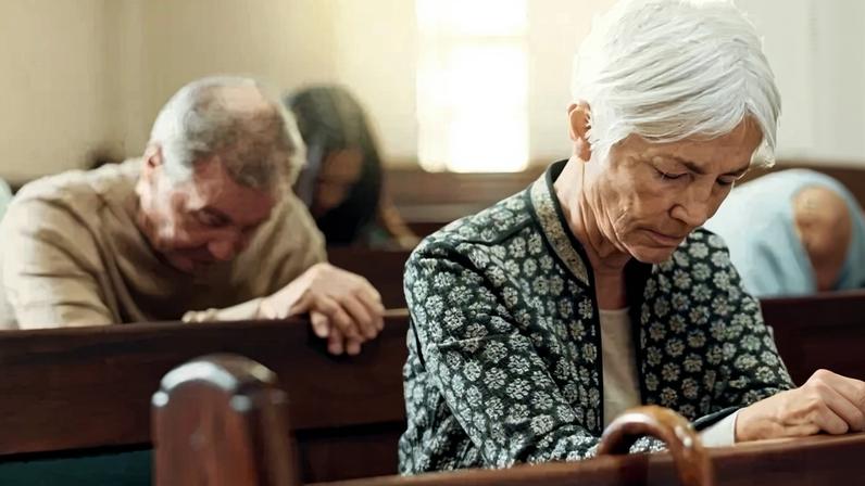 Idosos orando em uma igreja (Foto: Canva Pro)