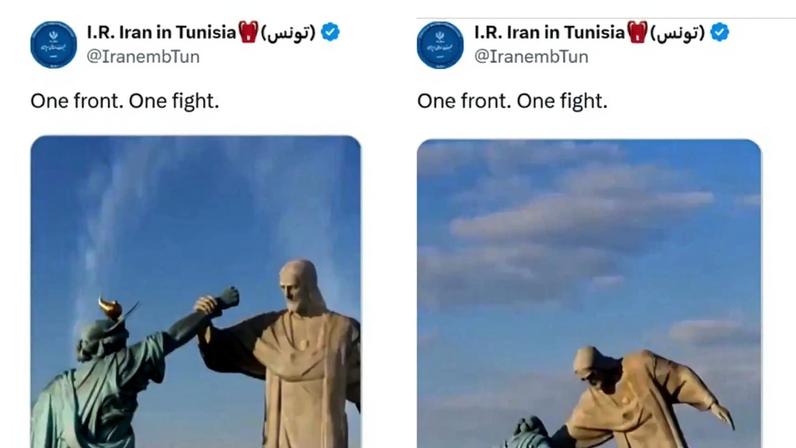 Nova propaganda de guerra do Irã mostra Cristo Redentor e Estátua da Liberdade duelando (Foto: Reprodução/X/@IranembTun)