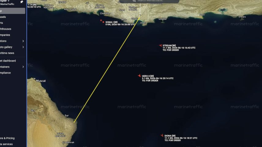 Movimentação dos petroleiros iranianos após o fim do bloqueio americano. Foto: Reprodução/X/@TankerTrackers