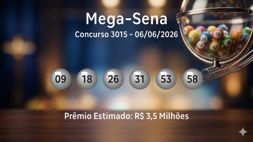 Mega-Sena: números sorteados no concurso 3015
