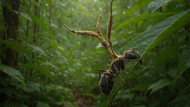 O fungo zumbi existe, controla insetos e é ainda mais incrível que a ficção. (Imagem: Fala Ciência via Gemini)