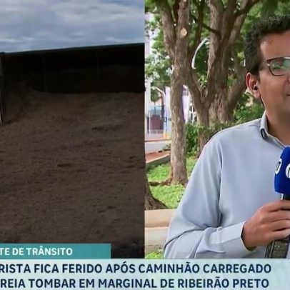Motorista fica ferido após caminhão com areia tombar em Ribeirão Preto