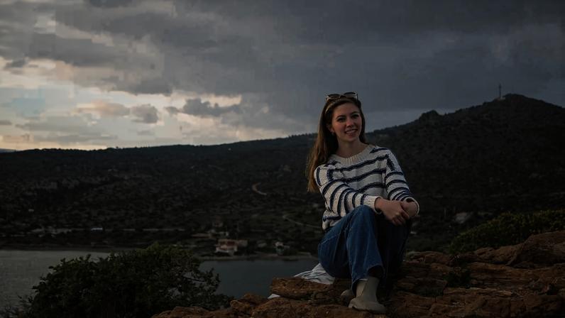 Kenzie James poses for a photo at the Temple of Poseidon in Cape Sounion, Greece.