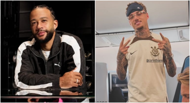 Memphis publicou uma foto de Noa Lang com a camisa do Corinthians