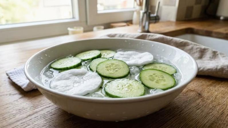 Chá verde gelado com pepino para olhos cansados: como aplicar