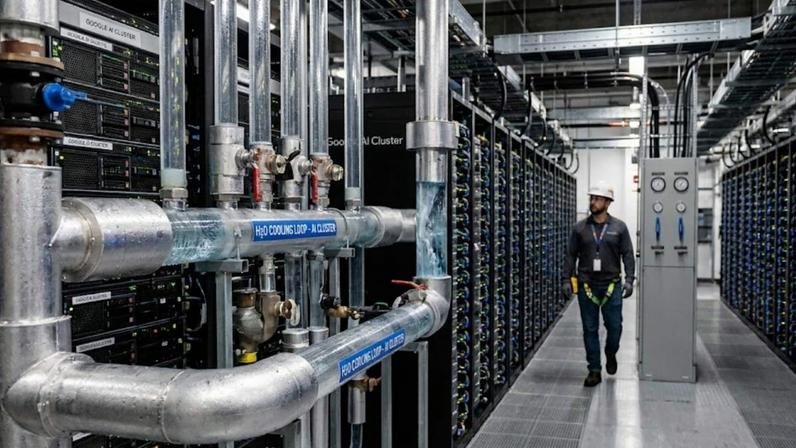 Google promete devolver mais água do que consome para sustentar a inteligência artificial. (Imagem: Fala Ciência via Gemini)
