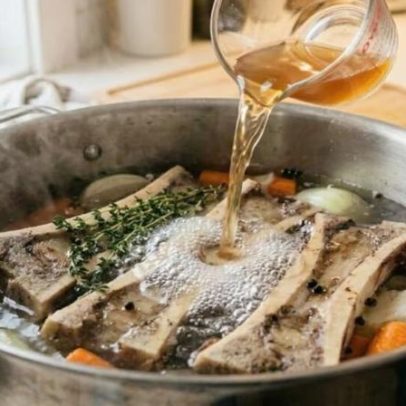 Caldo de ossos eficaz com cozimento lento de mais de 12 horas e vinagre