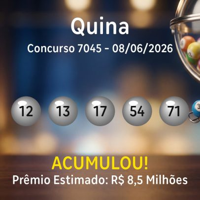 Quina: confira os números sorteados no concurso 7045