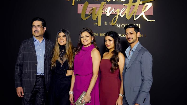 Aditya Birla Group chairman Kumar Mangalam Birla and family members Ananya Birla, Neerja Birla, Advaitesha Birla and Aryaman Birla attend the grand opening of Galeries Lafayette Mumbai on November 05, 2025 in Mumbai, India.