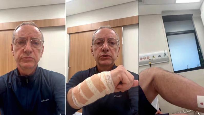Apresentador do 'SP2' recebeu atendimento médico e levou quatro pontos na mão