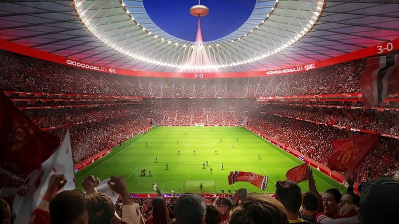 Na imagem, uma projeção do novo estádio do Manchester United